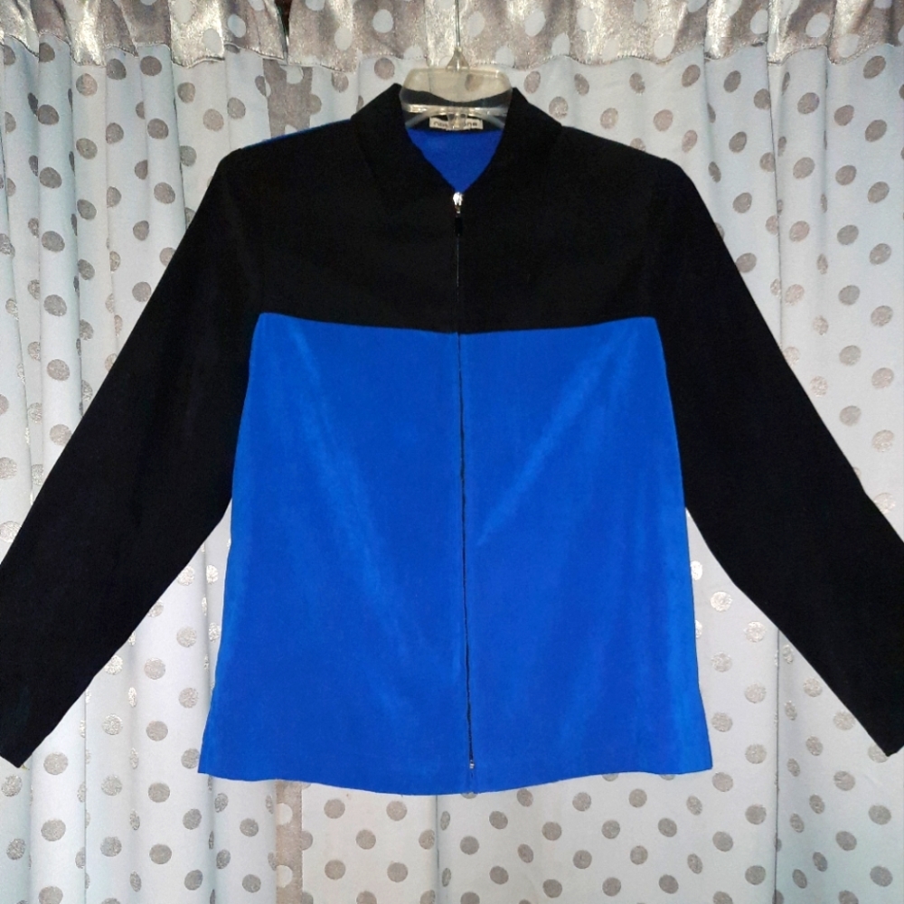 NOTATIONS Blue & Black Faux Suede Zip Jacket M